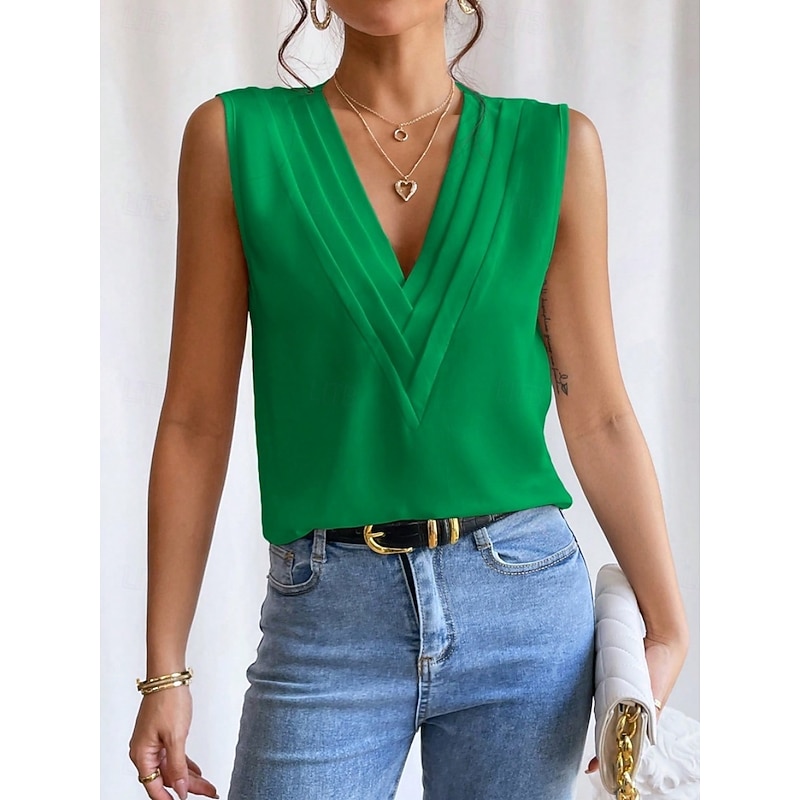 Women's Camisole Tank Top Solid Color Daily Casual Sleeveless V Neck Regular Tops Daily Black White Orange Green Apricot Summer3