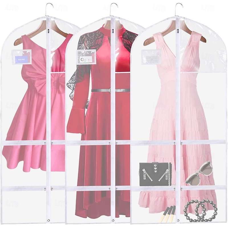 Garment Bag for Dance Costumes, Thickened PEVA Hanging Clothes Cover with 7 Zipper Pockets, Extra Long Transparent Dustproof Suit Bag for Closet or Travel Storage