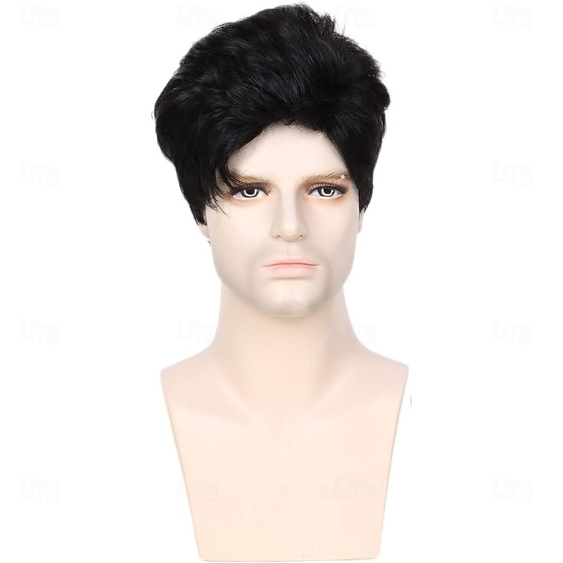Mens Wigs Short Black Wig for Men Natural Synthetic Layered Wigs Replacement Wig for Male Daily Wear Party Cospaly Costume Halloween3