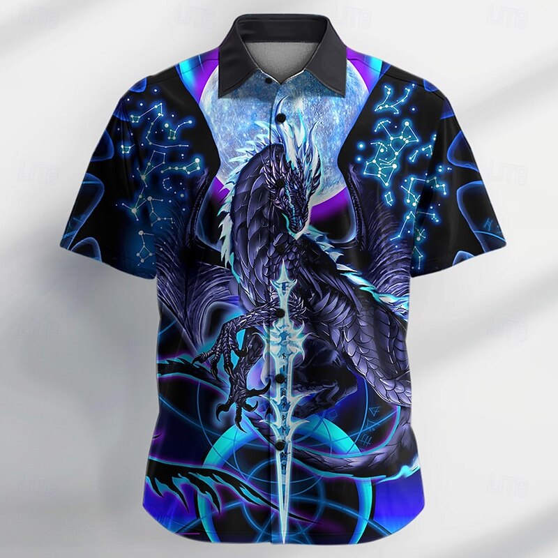 Dragonblade NIGHTBLADE HI REZ by Ruth Thompson Men's Dragon Button Up Shirt Short Sleeve Designer Shirt Limited Artist Edition