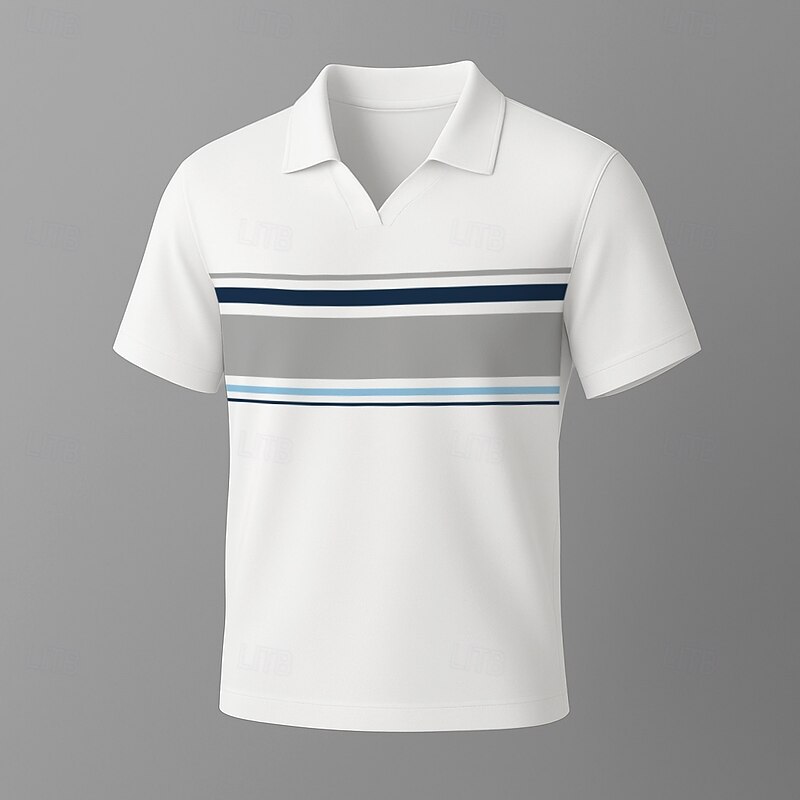 Men's Polo Work Business Seagull collar Short Sleeve Vacation Vintage Color Block Striped Color Block Stripe Summer Spring Black White Navy Blue Polo2