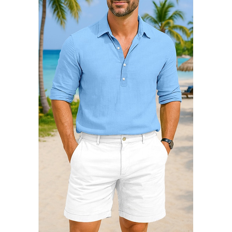 Men's Shirt Linen Shirt Summer Shirt Beach Wear Plain Vacation Casual Black White Green Khaki Long Sleeve Lapel Summer Spring & Summer Clothing Apparel2