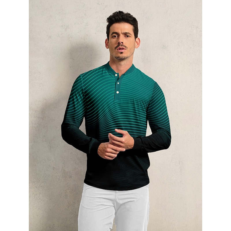 Men's Golf Polo Shirt Green Long Sleeve Top Golf Attire Clothes Outfits Wear Apparel