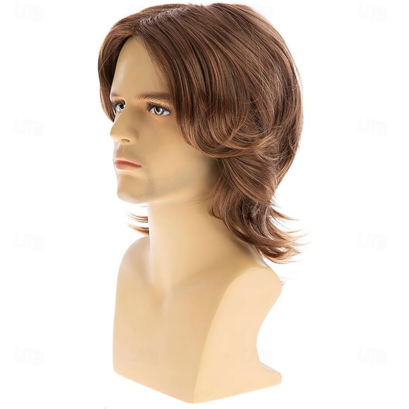 Mens Wig Brown Short Wig Synthetic Cosplay Costume Halloween Hair for Fancy Dress3