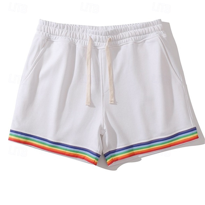 Men's Athletic Shorts Sweat Shorts Shorts Summer Shorts Pocket Elastic Waist Drawstring Rainbow Comfort Breathable Short Outdoor Sports Classic Casual Black White2