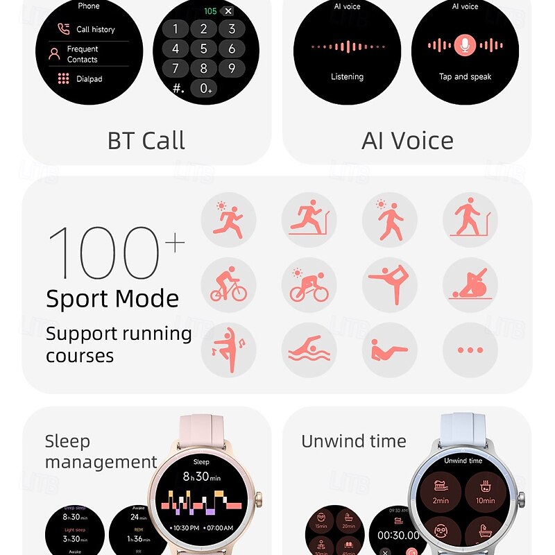 696 DR03 Smart Watch 1.27 inch Smartwatch Fitness Running Watch Bluetooth Pedometer Call Reminder Sleep Tracker Compatible with Android iOS Women Men Hands-Free Calls Message Reminder IPX-0 40mm4