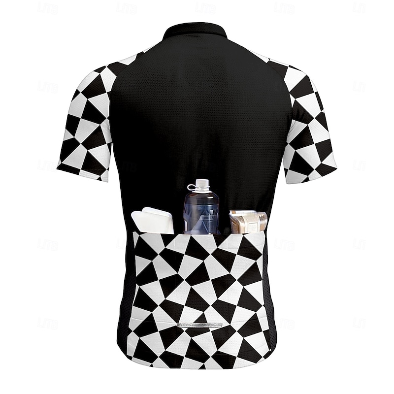 Men's Cycling Jersey Graphic Geometric Letter & Number Short Sleeve Bike Tee Tshirt Top with 3 Rear Pockets UV Resistant Quick Dry Front Zipper Reflective Strips Sports Black Clothing Apparel2