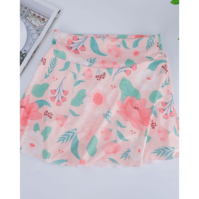 Women's Floral Tennis Skirts with Shorts Pleated Quick Dry Tennis Golf Badminton Skort White Yellow Pink Tennis Clothing4
