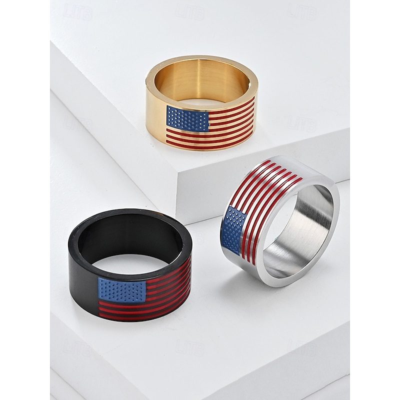 Men's Stainless Steel American Flag Ring – Patriotic Independence Day Jewelry, Wide Band Fashion Statement for Veterans, Military Supporters and USA Pride Events