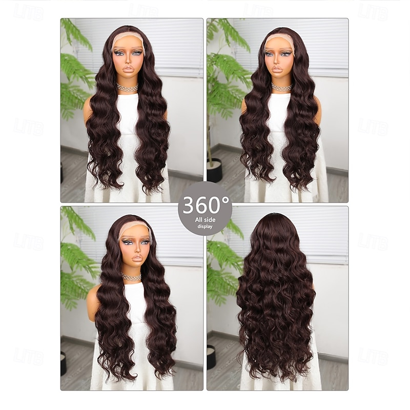 Synthetic Lace Wig Body Wave Style 30 inch Brown Middle Part 13x4 Lace Front Wig Women's Wig Dark Brown2