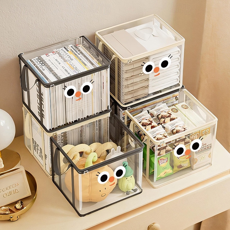 Book Storage Bag for Kids and Students, Clear Foldable Dustproof Organizer Tote for Books and Notebooks, Desktop Storage Box for Home or School Use3