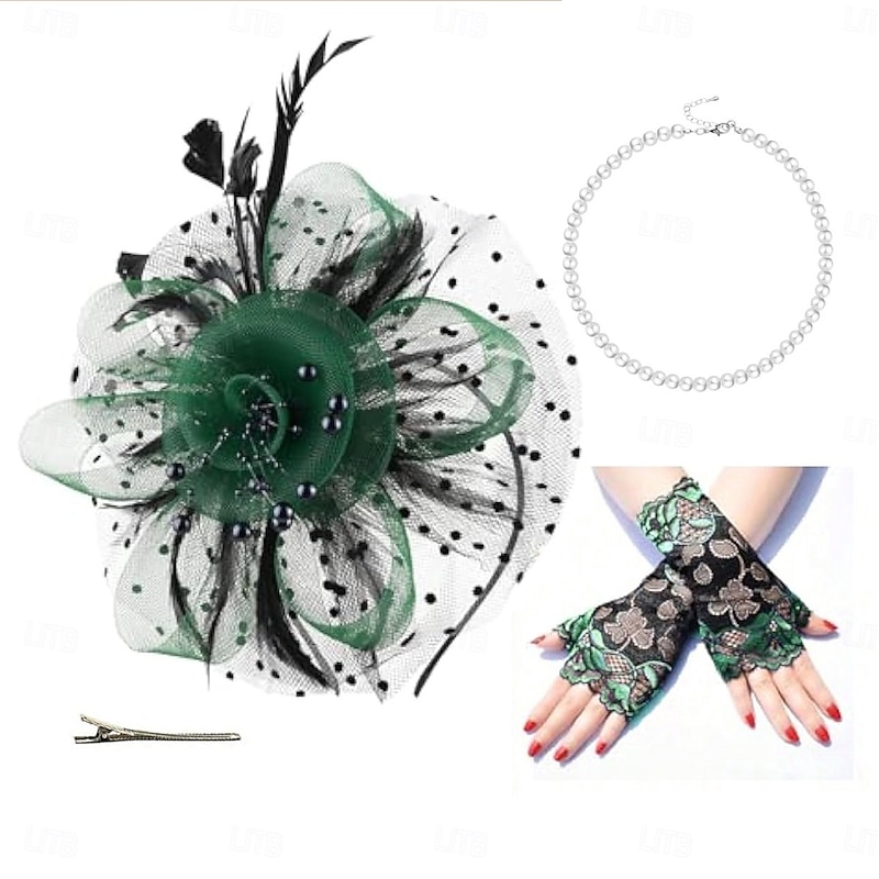Necklace Wreaths Long Gloves Cosplay Accessories Accesories Set Elegant & Luxurious 1920s The Great Gatsby Polyester Rhinestone Lace Alloy For Cosplay Women's Costume Jewelry Fashion Jewelry3