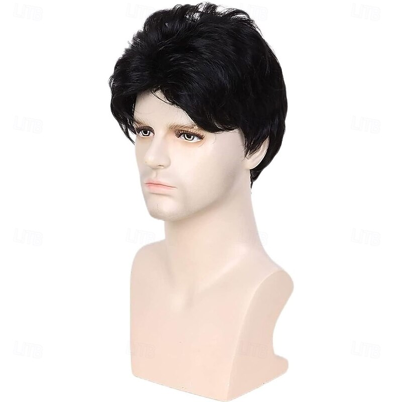 Mens Wigs Short Black Wig for Men Natural Synthetic Layered Wigs Replacement Wig for Male Daily Wear Party Cospaly Costume Halloween2