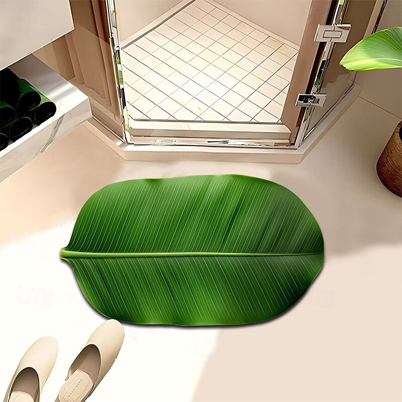 Leaf Shape Doormat Kitchen Mat Floor Mat Non-Slip Area Rug Oil Proof Rug Indoor Outdoor Mat Bedroom Decor Bathroom Mat Entrance Rug