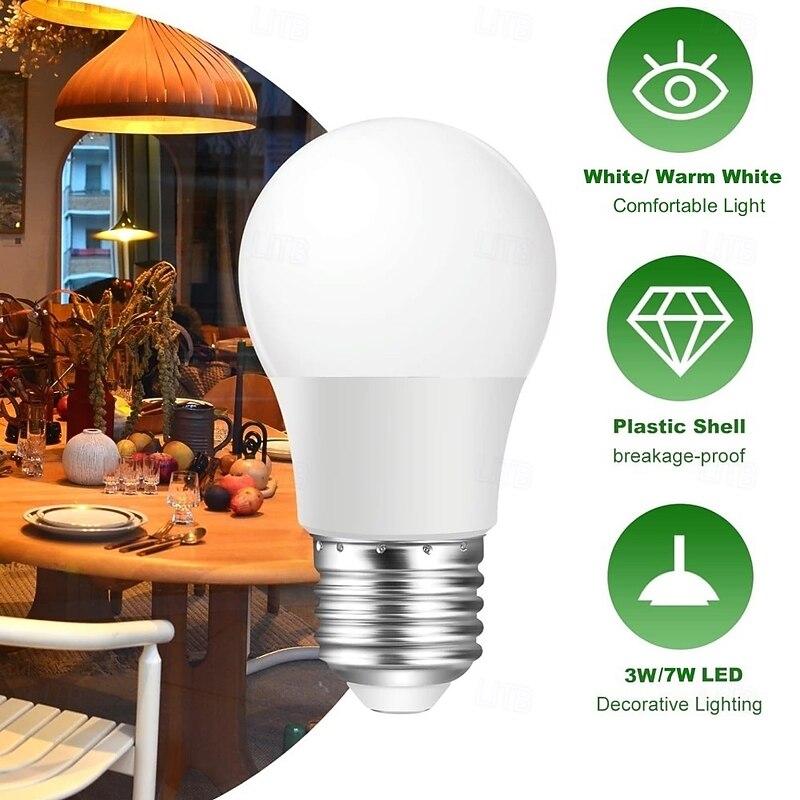 E27 Screw Base LED Light Bulbs AC12V DC12-24V 3W 7W LED Globe Bulbs Non-Dimmable Lamp for Home Bedroom Living Room Office 4Pcs2