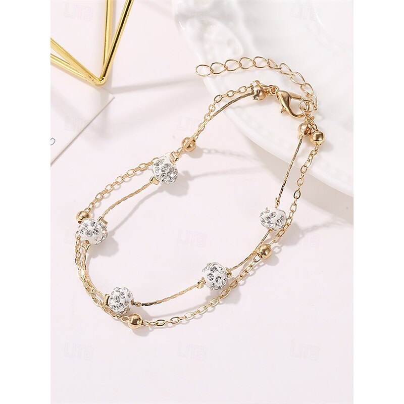 Women's Double Layer Rhinestone Beaded Anklet – Elegant Gold Chain Beach Foot Jewelry for Summer, Vacation & Daily Wear3