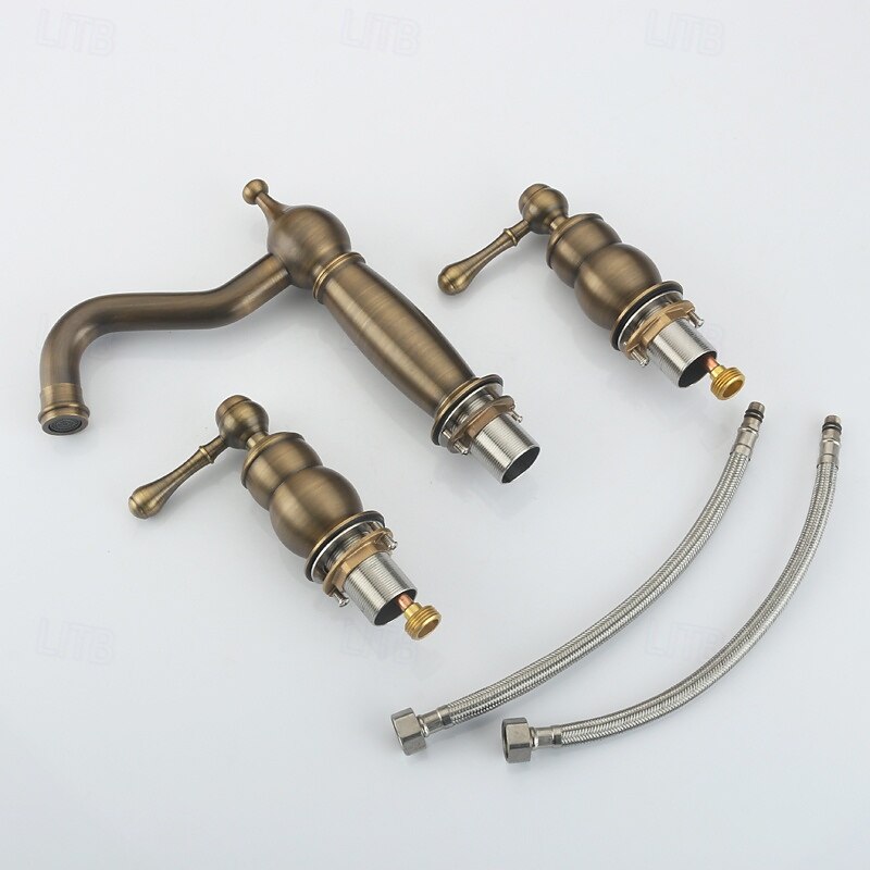 Bathroom Sink Faucet - Widespread Antique Brass / Electroplated Widespread Two Handles Three HolesBath Taps4