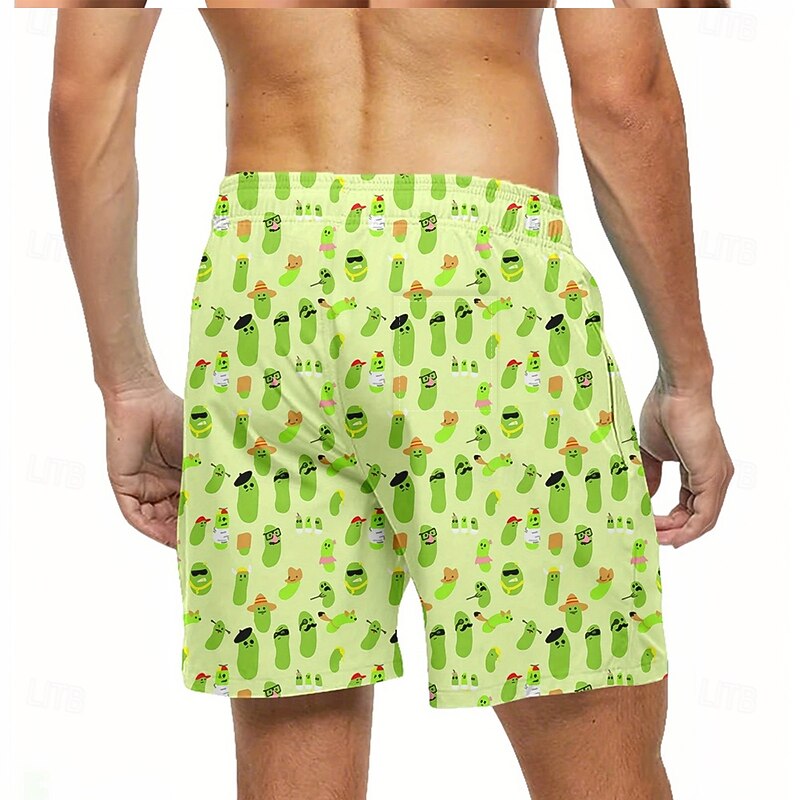 Men's Novelty Funny Pickle Lined Shorts 2 in 1 Board Shorts Swim Shorts Mid Waist Hawaiian Vacation Beach Wear Side Pockets With Compression Liner Elastic Drawstring Waist Designer Clothing Apparel3