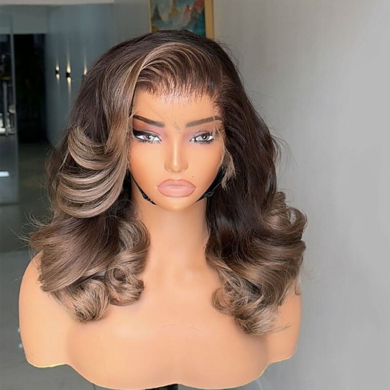 Remy Human Hair 5x5 Closure 13x4 Lace Front Wig Free Part Brazilian Hair Wavy White Multi-color Wig 130% 150% Density Highlighted / Balayage Hair Natural Hairline 100% Virgin Glueless Pre-Plucked For4