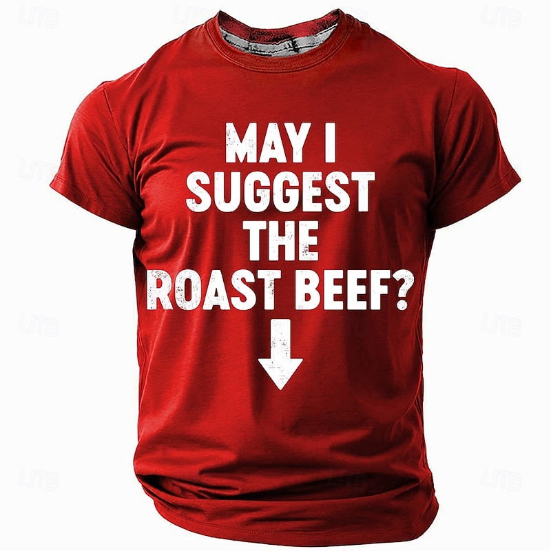 Men's Funny Graphic T-Shirt: "May I Suggest The Roast Beef?" Downward Arrow Crude Humor Short Sleeve Top3