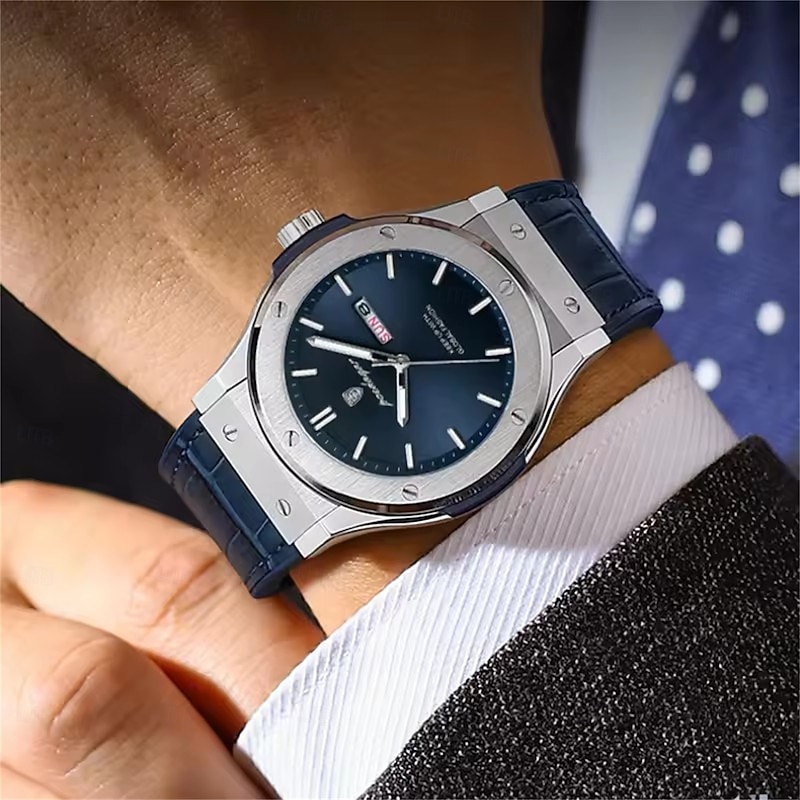 Men Quartz Watch Sports Business Roman Numerals Dial Luminous Date Waterproof Alloy Watch