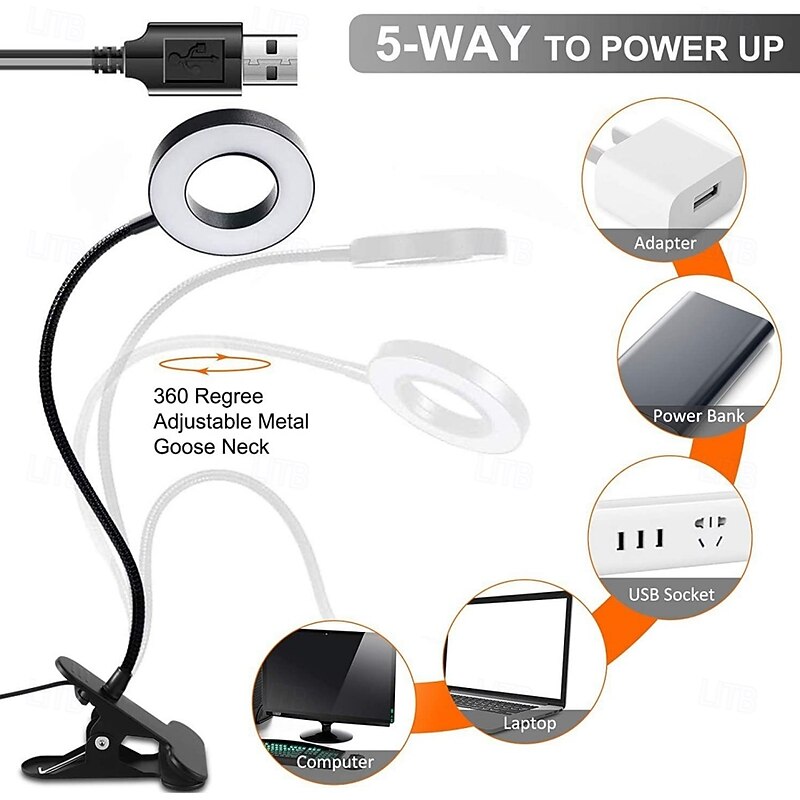 LED Desk Lamp Reading Lamp Night Light Dimmable USB Reading Light with Clamp Flexible Gooseneck Book Light for Bed Headboard Craft Computer3