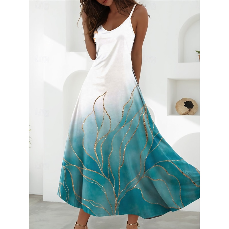 Women's Maxi Dress A Line Dress Slip Dress Vacation Casual Beach Going out Beach Regular Fit Floral Graphic Sleeveless V Neck Black Green Light Green Red Blue Summer Spring3