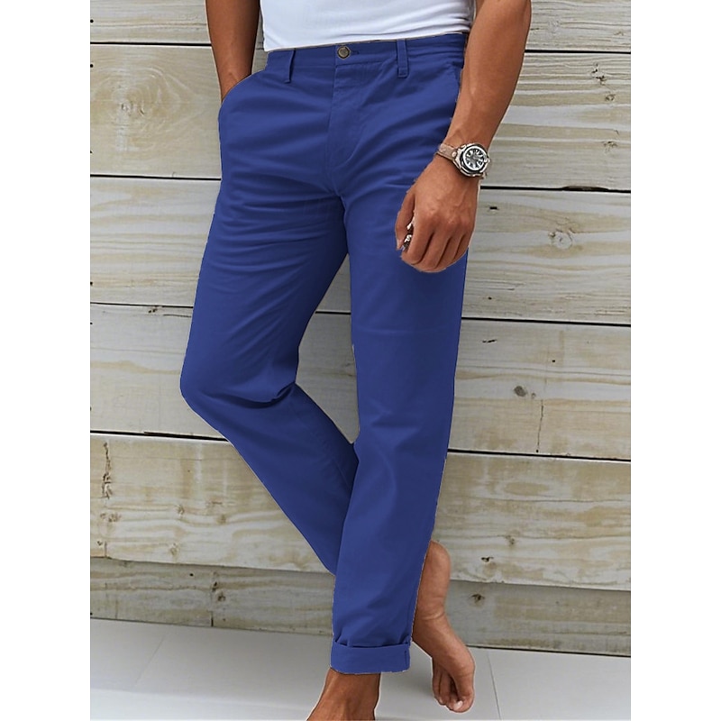 Men's Chinos Slacks Chino Pants Buttons Pocket Plain Comfort Daily Classic Style Black White Micro-elastic4