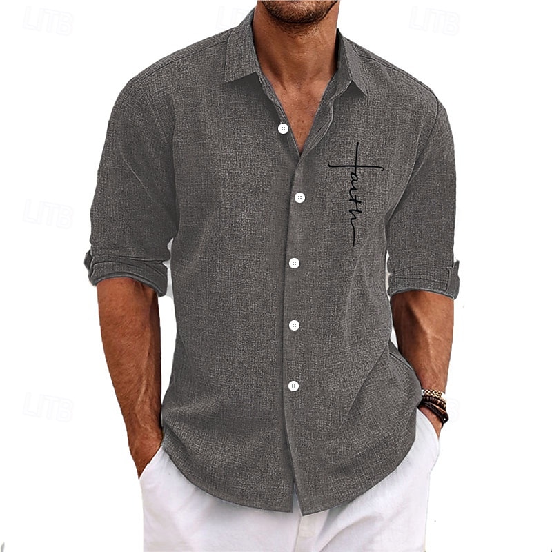 Men's Cross Shirt Button Up Shirt Long Sleeve Fashion Streetwear Designer Outdoor Casual Daily Summer Spring Fall Turndown Print Black White Pink Blue Green