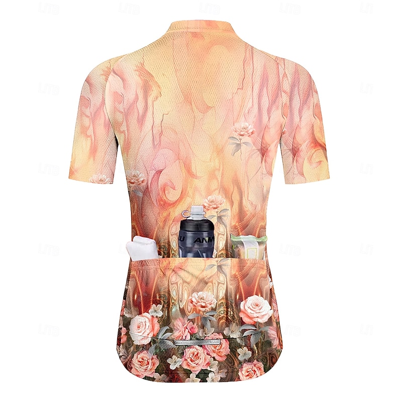 Women's Cycling Jersey Graphic Gradient Floral Botanical Short Sleeve Bike Jersey Top with 3 Rear Pockets Sunscreen UV Resistant Quick Dry Reflective Strips Sports Pink Clothing Apparel2