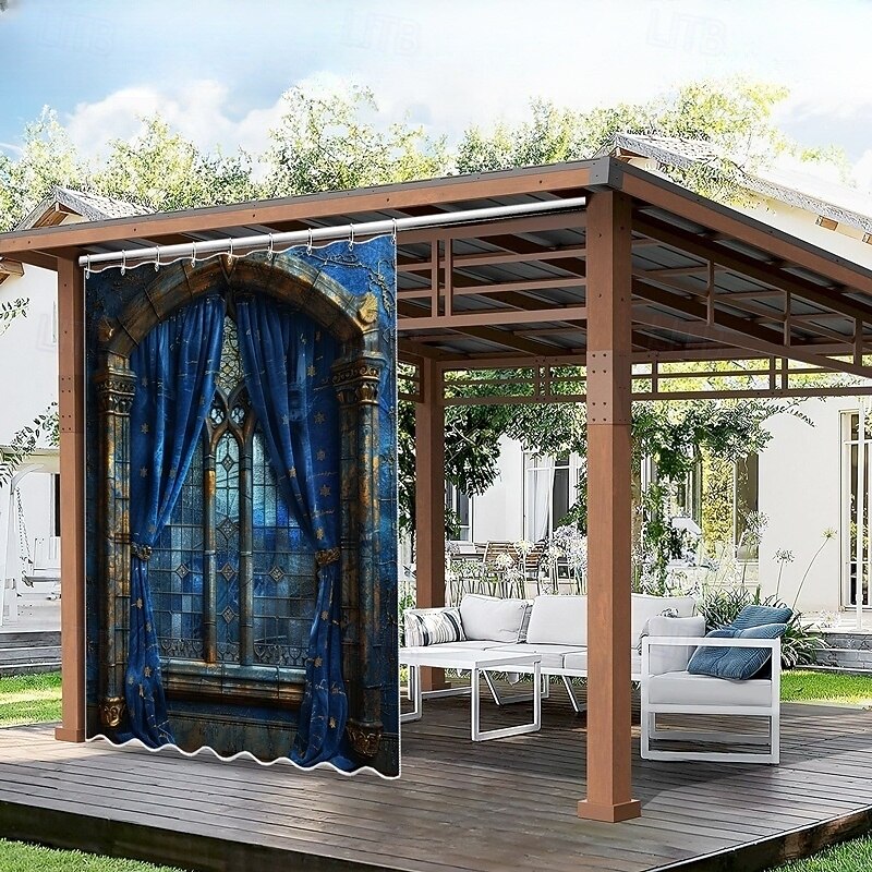 Waterproof Outdoor Curtain Privacy, Sliding Patio Curtain Drapes, Pergola Curtains Grommet 3D Landscape Faux Window For Gazebo, Balcony, Porch, Party, 1 Panel2
