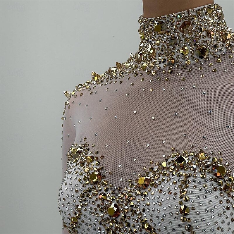 Figure Skating Dress Women's Girls' Ice Skating Dress Gold Patchwork Open Back Mesh High Elasticity Training Competition Skating Wear Classic Crystal / Rhinestone Long Sleeve Ice Skating Figure2