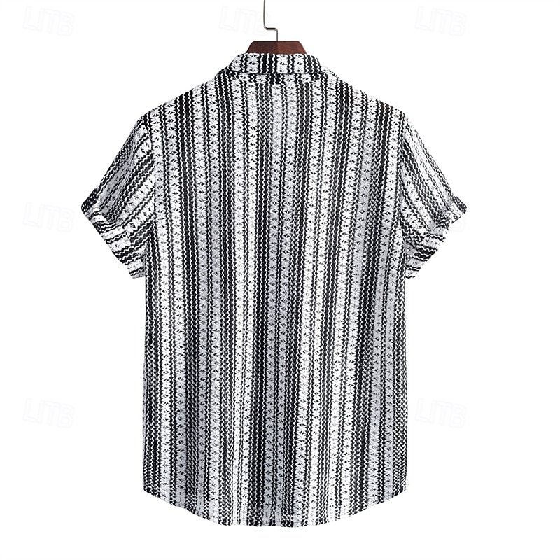 Men's Shirt Summer Shirt Casual Shirt Beach Shirt Button Up Shirt Black Short Sleeve Stripes Lapel Vacation Hawaiian Clothing Apparel Polyester Fashion Casual Comfortable Pocket2