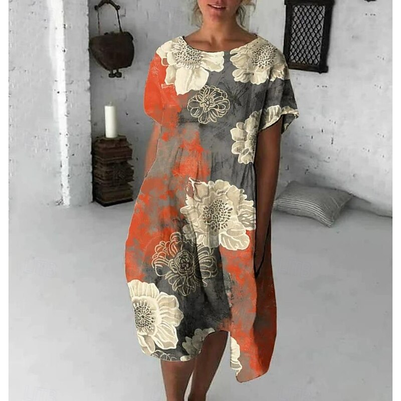 Women's Midi Dress Sheath Dress Work Dresses Vacation Casual Boho Daily Going out Beach Regular Fit Floral Graphic Sleeveless Crew Neck Light Yellow Blue Sky Blue Orange Summer Spring