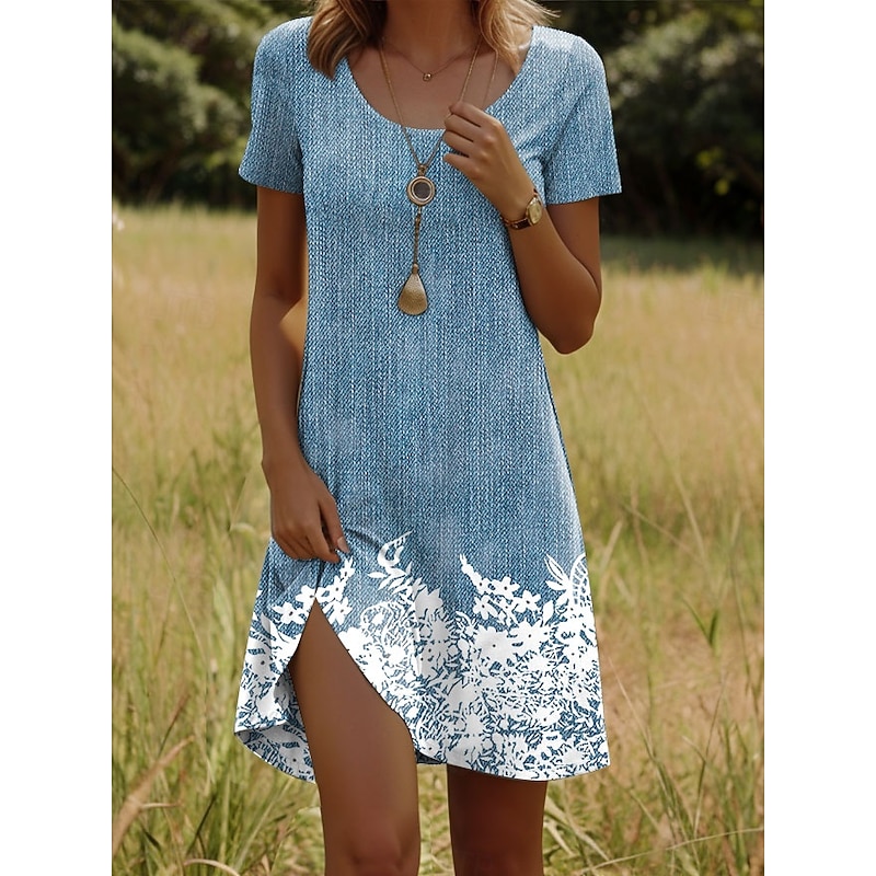Women's Mini Dress T Shirt Dress Tee Dress A Line Dress Summer Dress Casual Daily Regular Fit Floral Graphic Short Sleeve Crewneck Pink Blue Purple Green Summer Spring