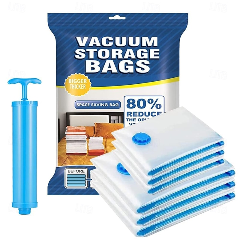 Travel Vacuum Bags with Pump Seal Bags for Clothes Blankets Space Saving Storage Carry-on Size Compression Packing Bags for Luggage and Suitcase