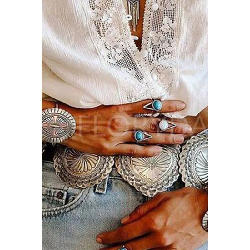 Women's Blouse Lace Tops Plain Modern Casual Long Sleeve V Neck Regular Tops Holiday Going out Lace White Summer3