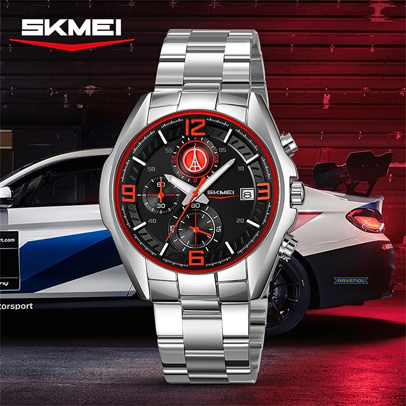 SKMEI Solid Stainless Steel Strap Men's Business Multifunctional Six Pin Watch Fashion Waterproof Calendar Quartz Watch2