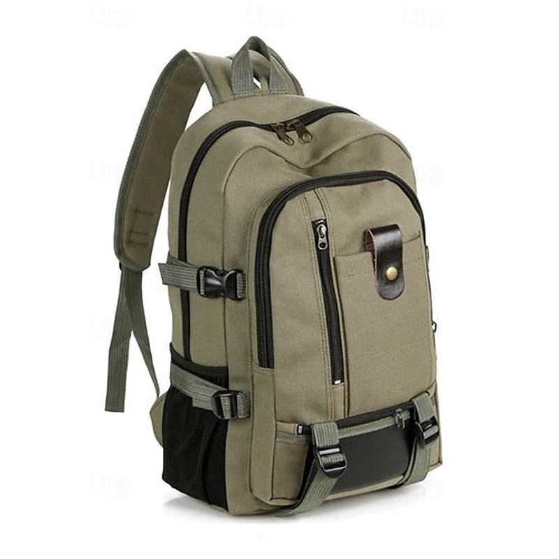 Men's Large Capacity Canvas Backpack – Vintage Style Travel Rucksack with Multiple Pockets and Buckle Straps for School, Work or Outdoor Adventures