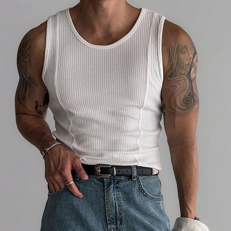 Men's Tank Top Undershirt Sleeveless Shirt Muscle Shirt Sleeveless Crew Neck Summer Color Block Pit Strip Fashion Muscle Slim Fit Basic Outdoor Casual Sports Black White Royal Blue Top Tee for Men2