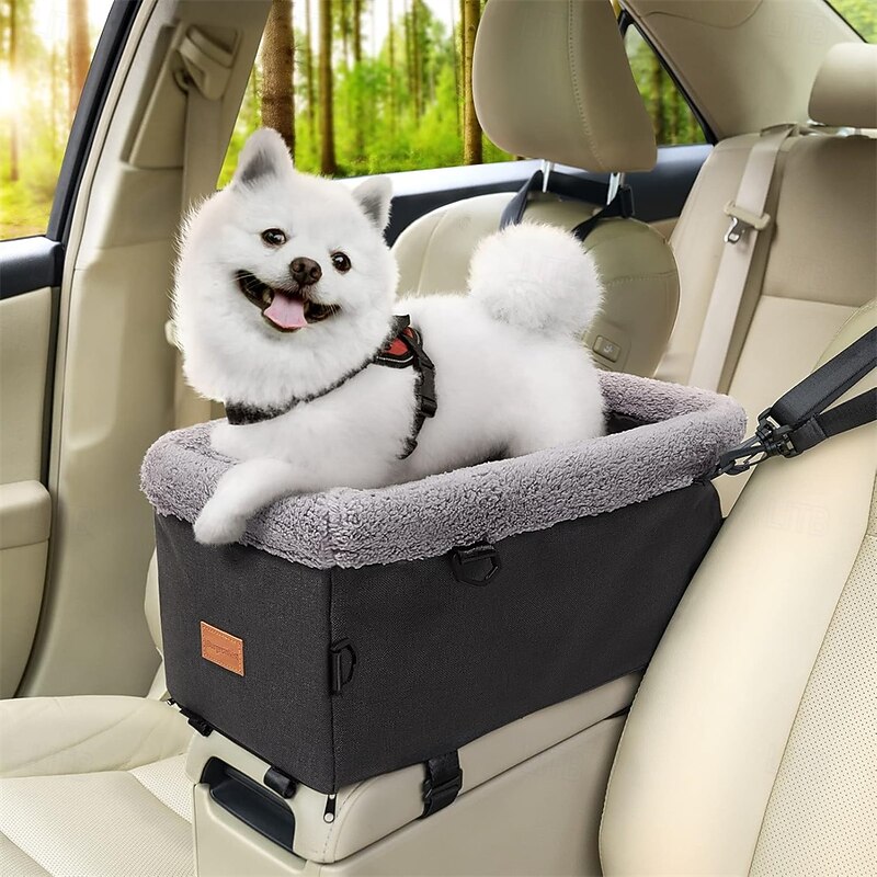 Dog Car seat for Small Dog Center Console Pet Booster Seat with Metal Frame Pet Carseat with Double Protection Seat Belts