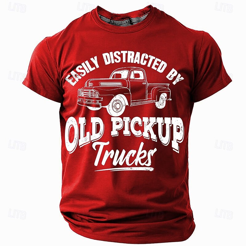 Mens Short Sleeve Graphic T-Shirt: Easily Distracted By Old Pickup Trucks Enthusiast Tee2