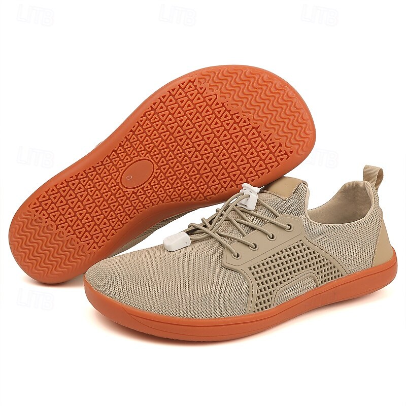 Men's Tan Knit Barefoot Sneakers – Flexible, Comfortable Design with Lace-Up Closure for Active & Casual Wear4