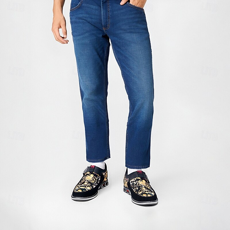 Men's Black and Gold Floral Slip-On Sneakers – Trendy Jacquard Fabric Shoes for Casual Wear and Stylish Occasions2