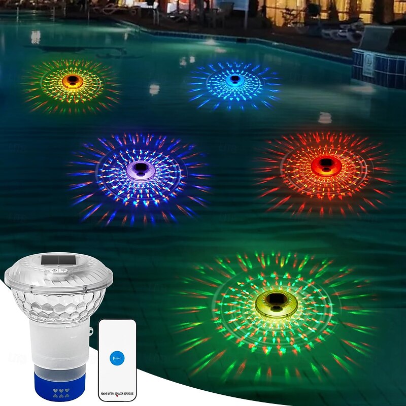 1 Pc Outdoor Waterproof Solar RGB Pool Chlorine Floater Remote Control for Colorful Variable Light Floating Light Fountain Pool Water Float Light