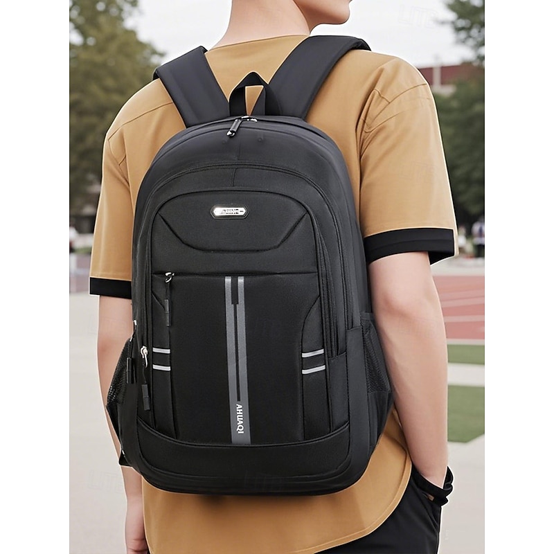 Men's Fashion Black Large Capacity Backpack - Multi-compartment Laptop Bag, Waterproof Design - Suitable for School, Office, Travel and Daily Use2
