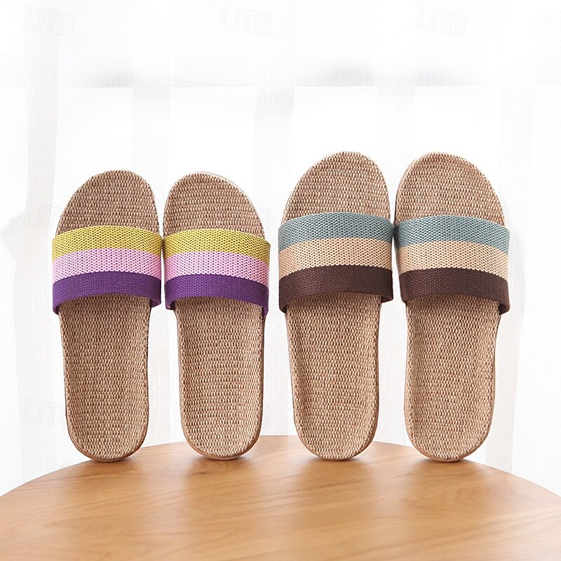 Tatami Slippers No-Slip Indoor Slippers Open Toe Men Flax Home Slippers Indoor Floor Shoes Cross Belt Silent Sweat-Absorbing and Breathable Slippers Open Toe Sandals