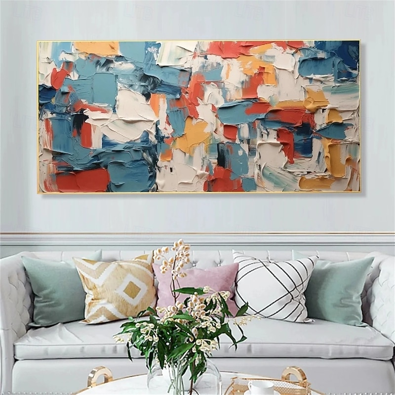 Large Blue abstract oil painting Hand painted colorful abstract oil paintings handmade painting modern office art for living room wall decoration2