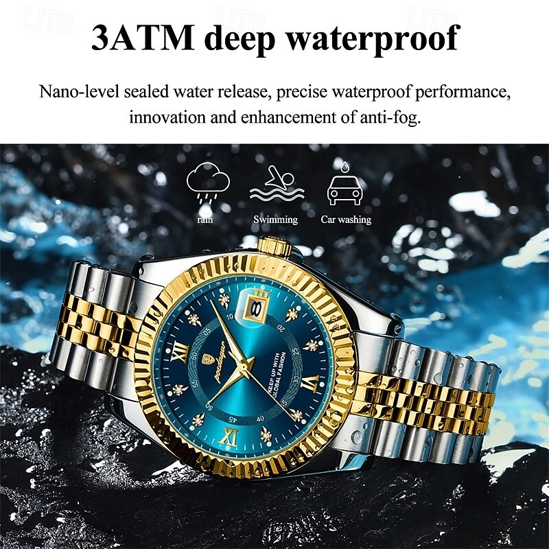 Men Quartz Watch Luxury Business Roman Numerals Dial Luminous Date Waterproof Alloy Watch3