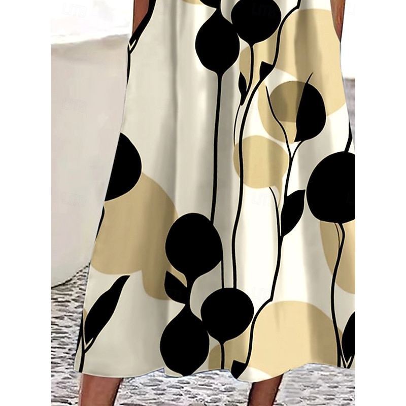 Women's Midi Dress Casual Dress T Shirt Dress Tee Dress Sundress A Line Dress Bohemia Vacation Vintage Regular Fit Floral Graphic Geometric Short Sleeve Crew Neck Khaki Summer3